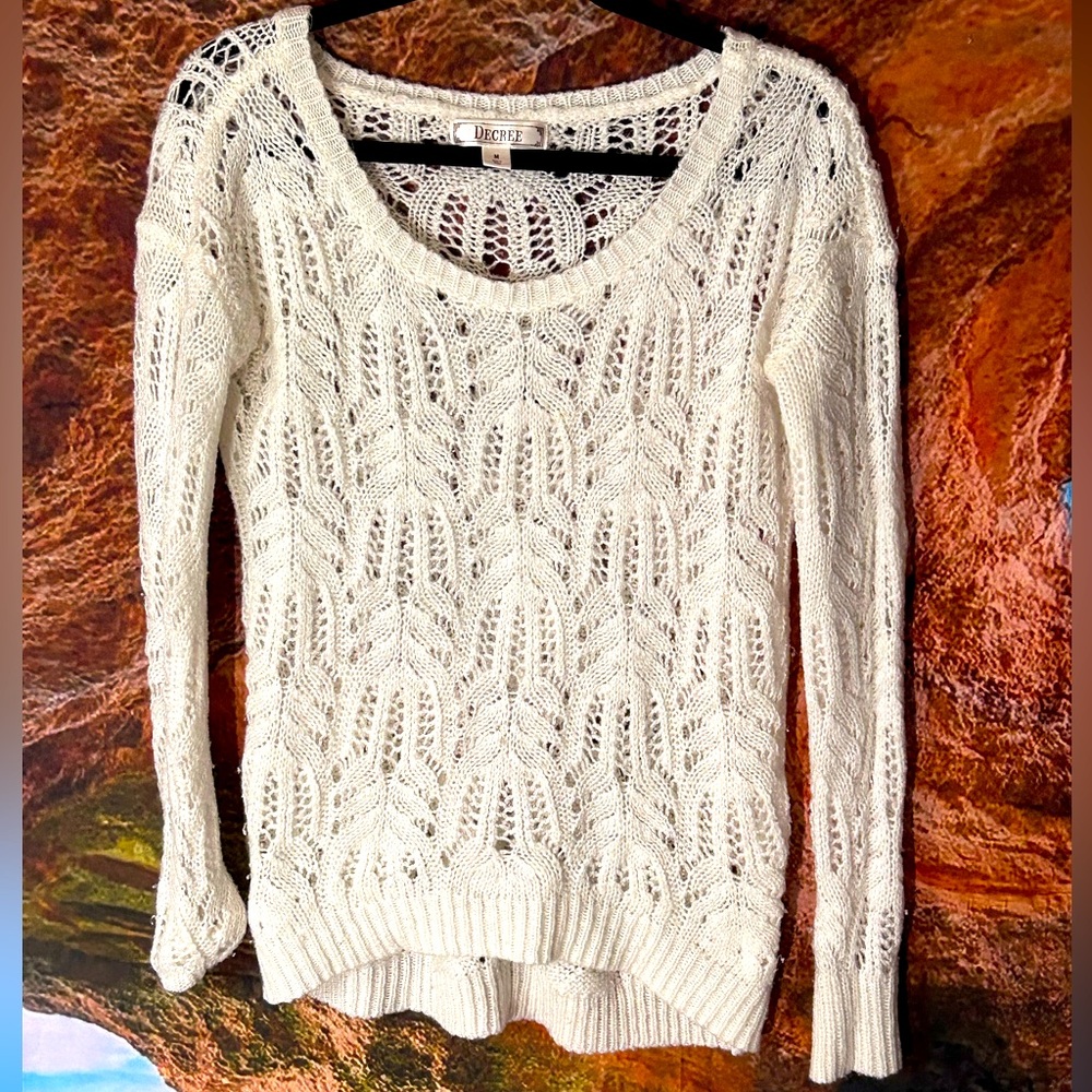 Ivory Open Knit Sparkling Vintage Long-sleeve pull over sweater by Decree